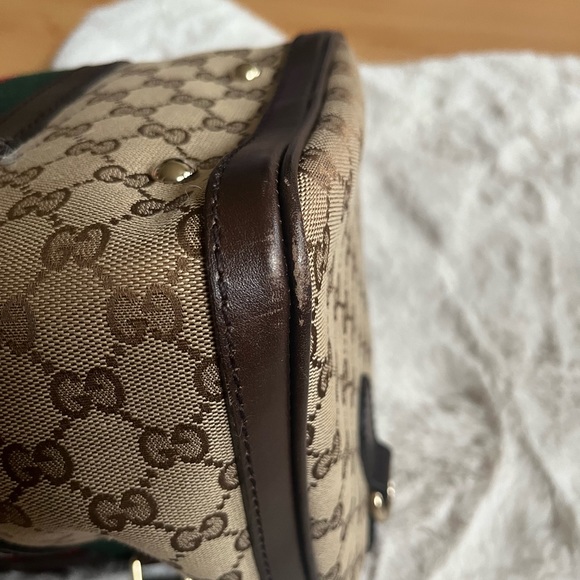GUCCI Monogram Vintage Web Medium Boston Bag with Brown Leather - Picture 13 of 16